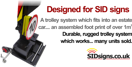 close up image of sid sign trolley